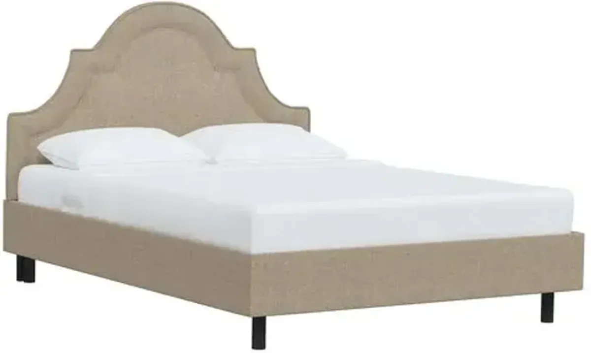 Kennedy Linen Arched Platform Bed - Brown, No Box Spring Required, Comfortable & Durable