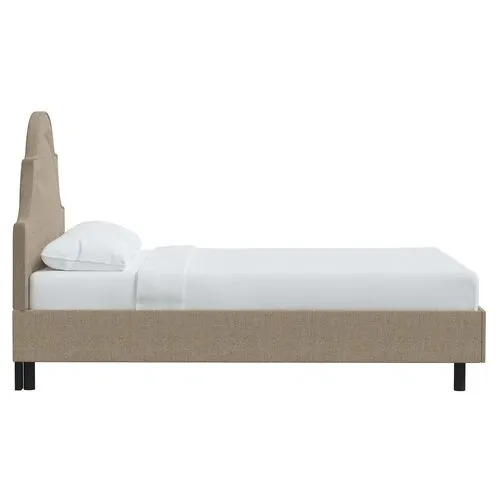 Kennedy Linen Arched Platform Bed - Brown, No Box Spring Required, Comfortable & Durable