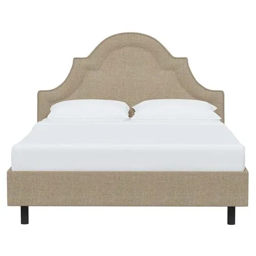 Kennedy Linen Arched Platform Bed - Brown, No Box Spring Required, Comfortable & Durable