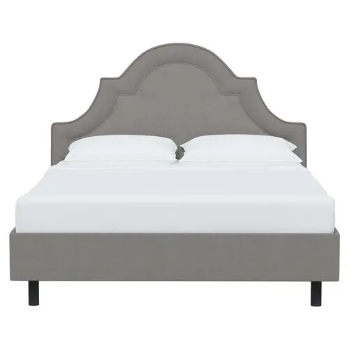 Kennedy Linen Arched Platform Bed - Gray, No Box Spring Required, Comfortable & Durable