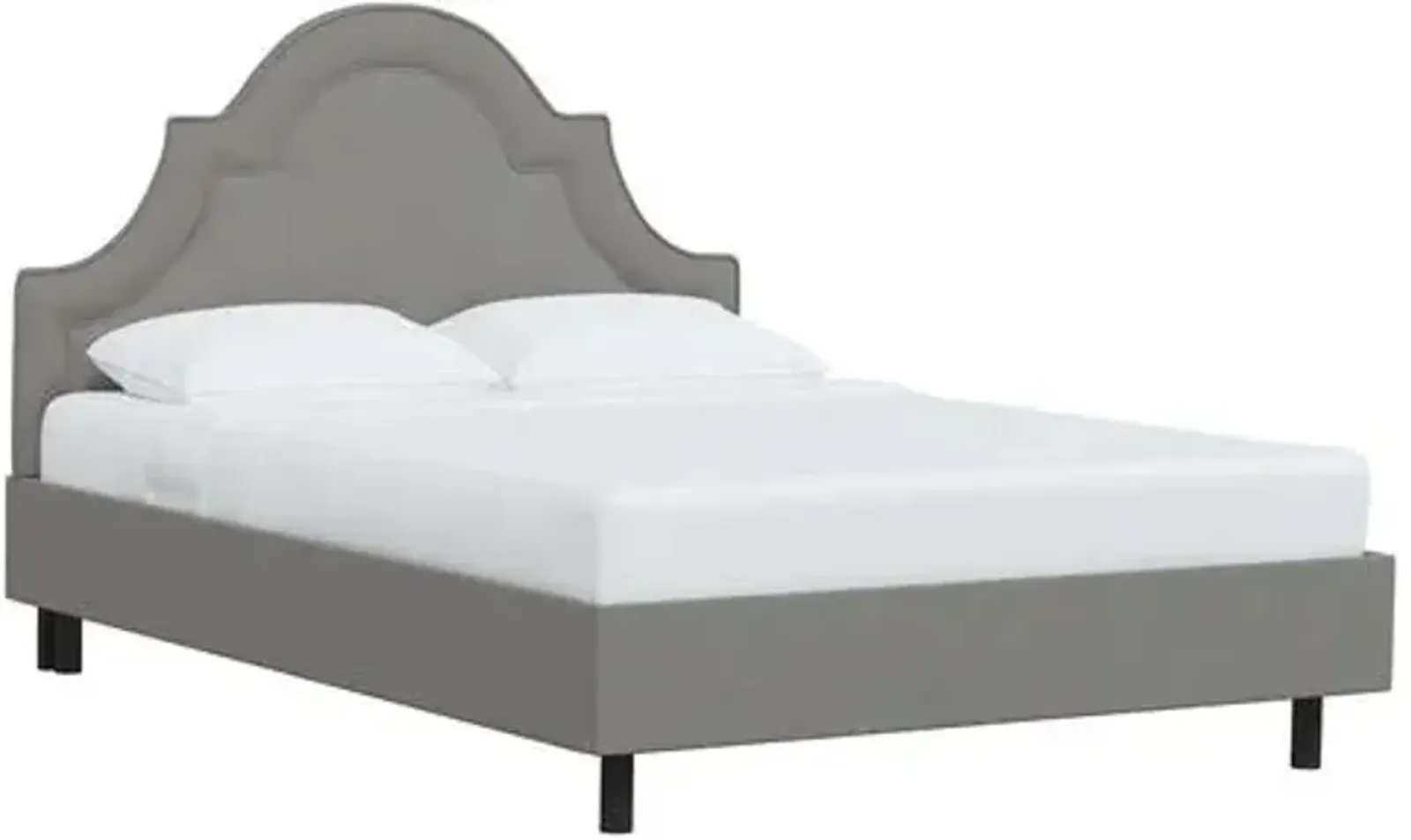 Kennedy Linen Arched Platform Bed - Gray, No Box Spring Required, Comfortable & Durable