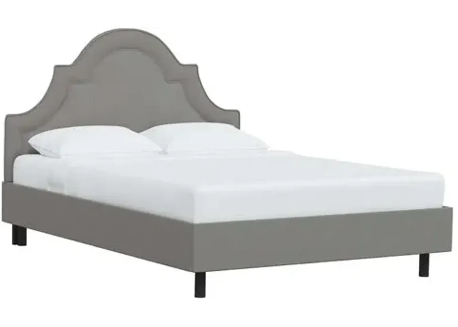 Kennedy Linen Arched Platform Bed - Gray, No Box Spring Required, Comfortable & Durable