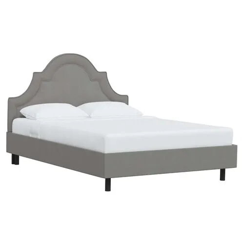 Kennedy Linen Arched Platform Bed - Gray, No Box Spring Required, Comfortable & Durable