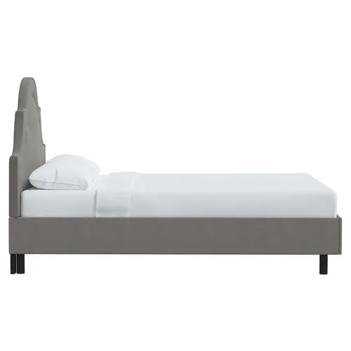 Kennedy Linen Arched Platform Bed - Gray, No Box Spring Required, Comfortable & Durable