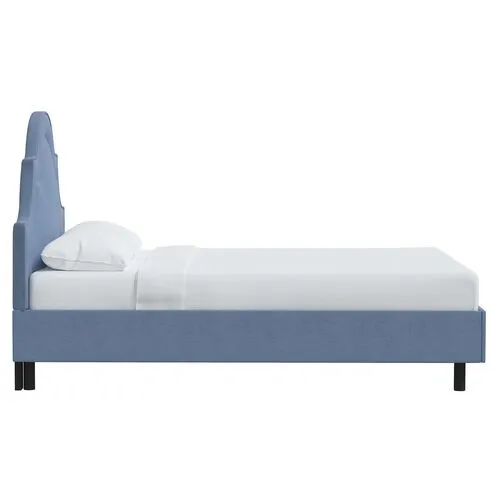 Kennedy Linen Arched Platform Bed - Blue, No Box Spring Required, Comfortable & Durable