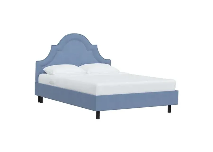 Kennedy Linen Arched Platform Bed - Blue, No Box Spring Required, Comfortable & Durable