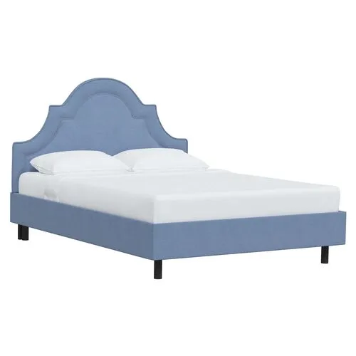 Kennedy Linen Arched Platform Bed - Blue, No Box Spring Required, Comfortable & Durable