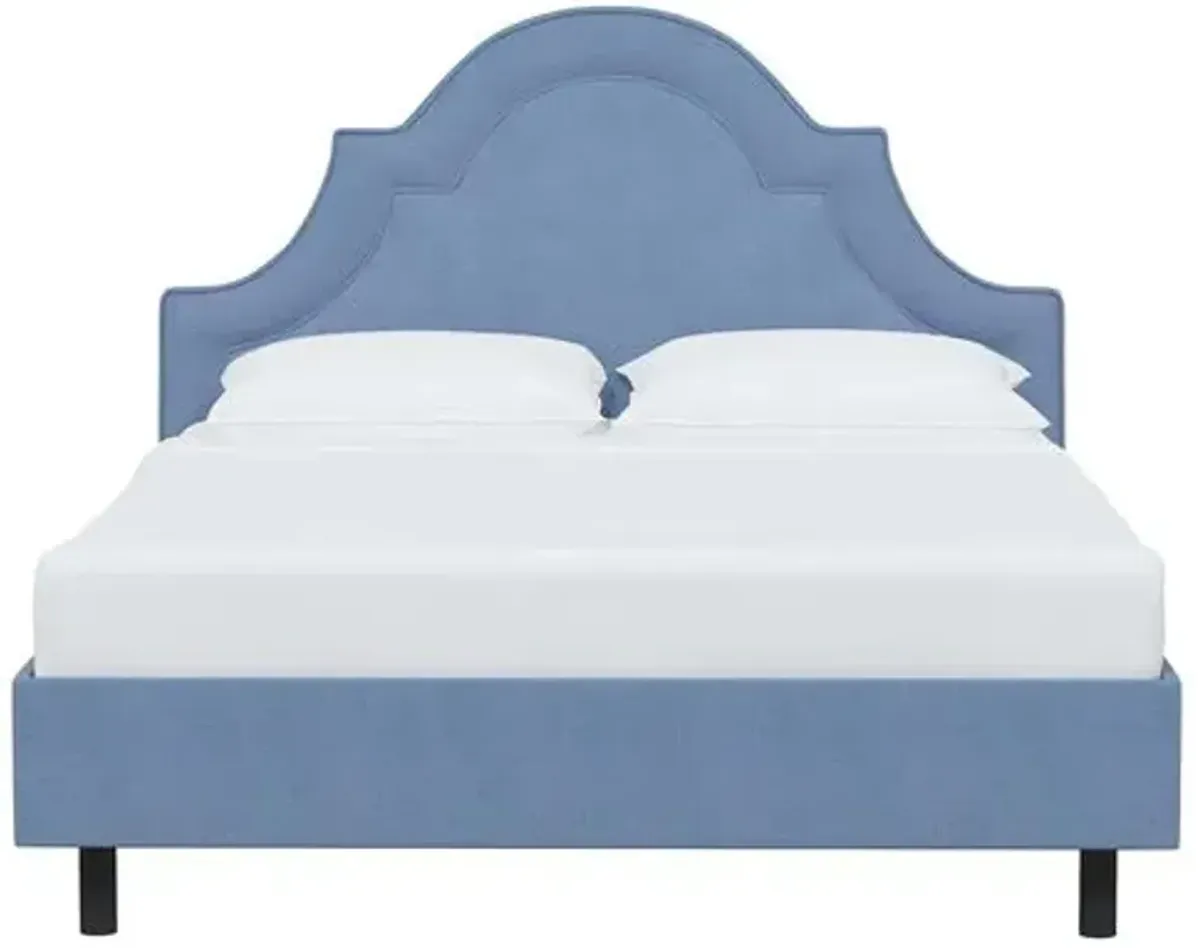 Kennedy Linen Arched Platform Bed - Blue, No Box Spring Required, Comfortable & Durable