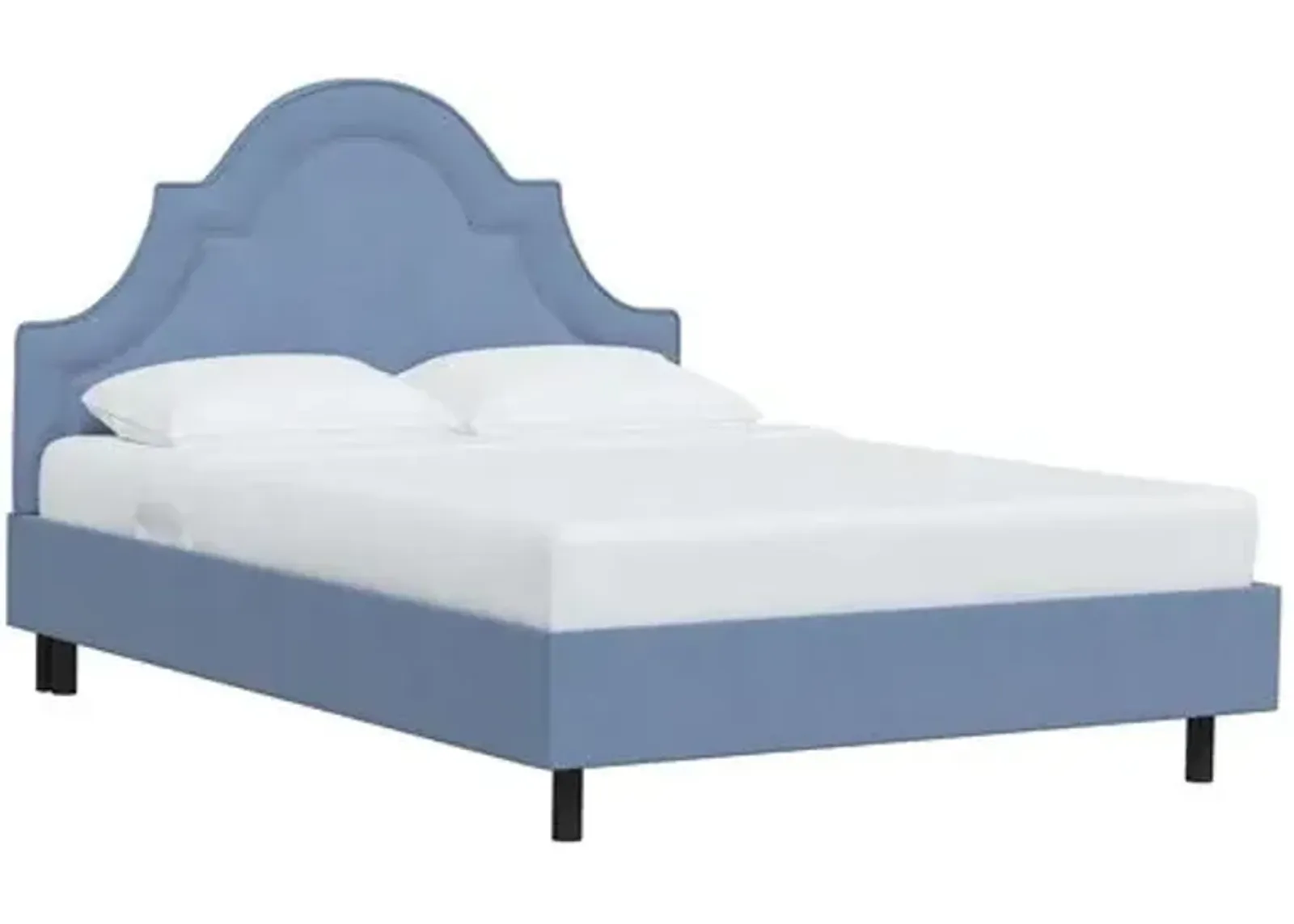 Kennedy Linen Arched Platform Bed - Blue, No Box Spring Required, Comfortable & Durable