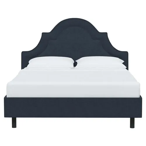 Kennedy Linen Arched Platform Bed - Blue, No Box Spring Required, Comfortable & Durable