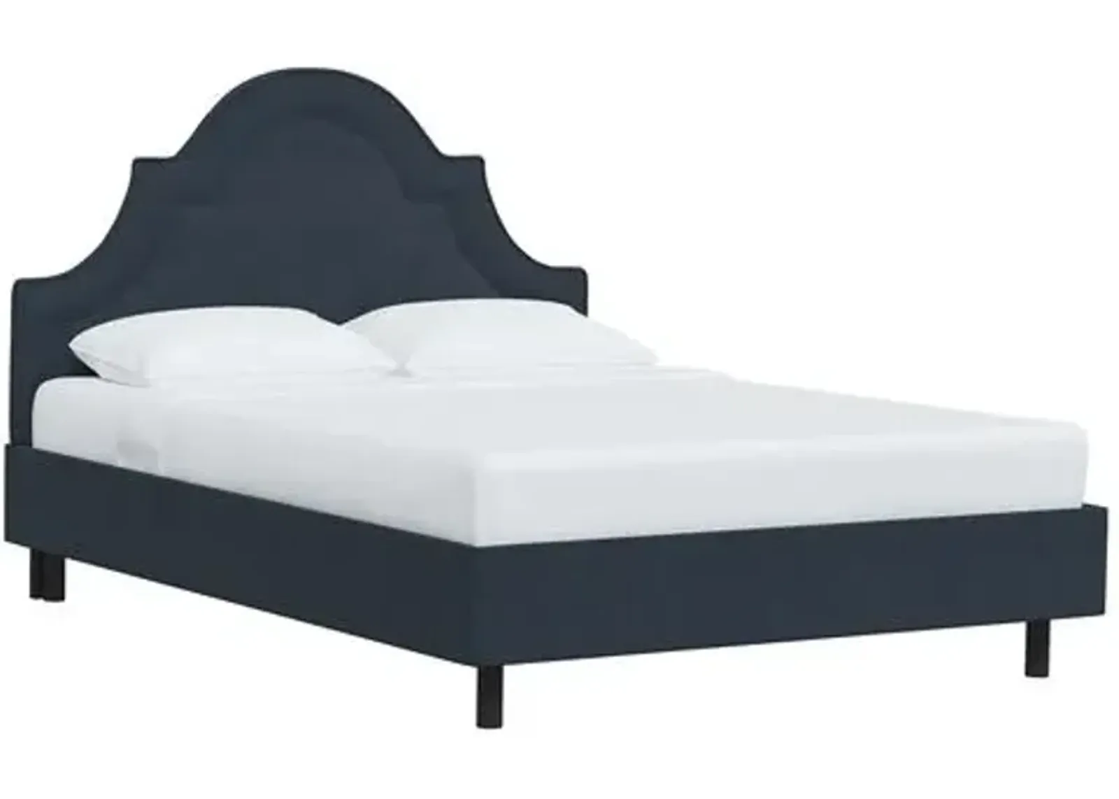 Kennedy Linen Arched Platform Bed - Blue, No Box Spring Required, Comfortable & Durable