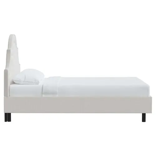 Kennedy Velvet Arched Platform Bed - White, No Box Spring Required, Upholstered, Comfortable & Durable