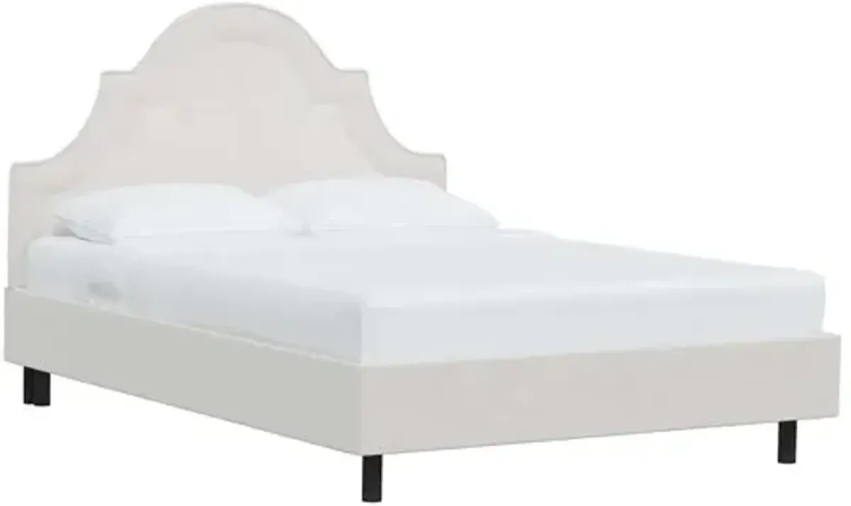 Kennedy Velvet Arched Platform Bed - White, No Box Spring Required, Upholstered, Comfortable & Durable