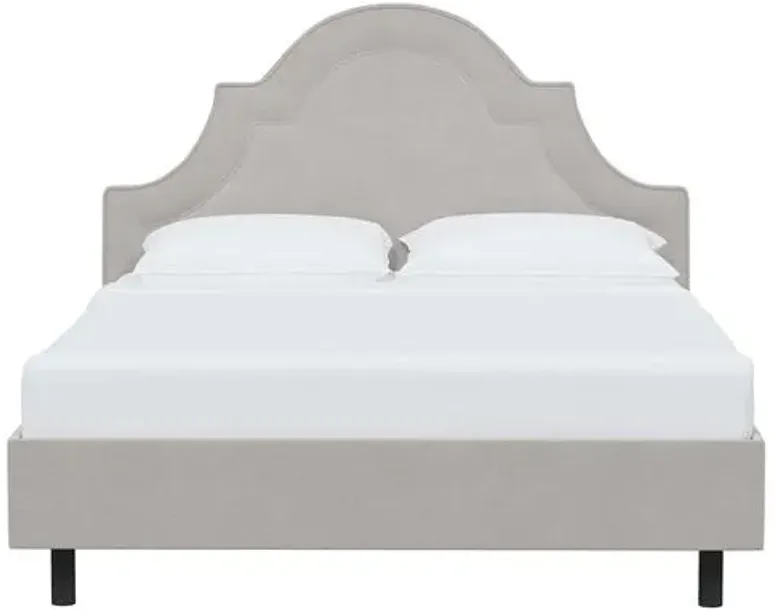 Kennedy Velvet Arched Platform Bed - Gray, No Box Spring Required, Upholstered, Comfortable & Durable