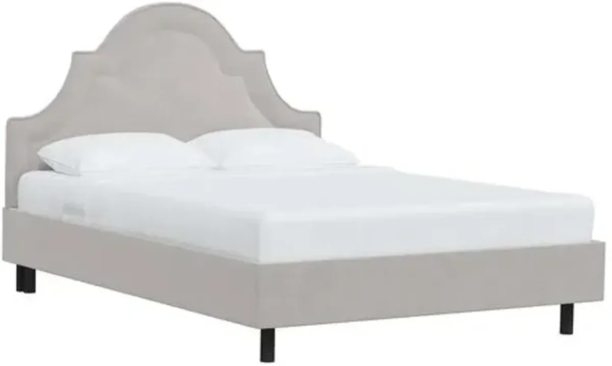 Kennedy Velvet Arched Platform Bed - Gray, No Box Spring Required, Upholstered, Comfortable & Durable