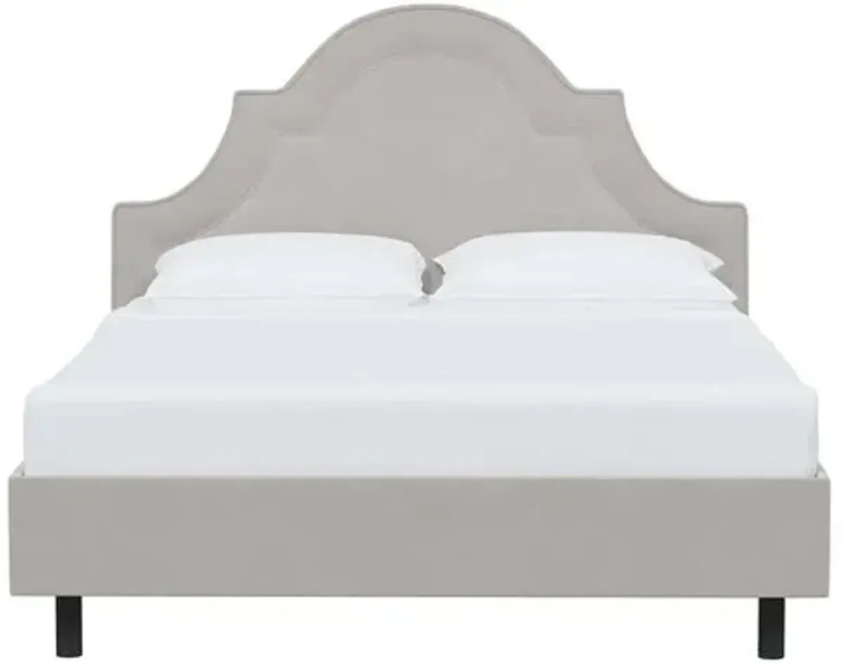 Kennedy Velvet Arched Platform Bed - Gray, No Box Spring Required, Upholstered, Comfortable & Durable