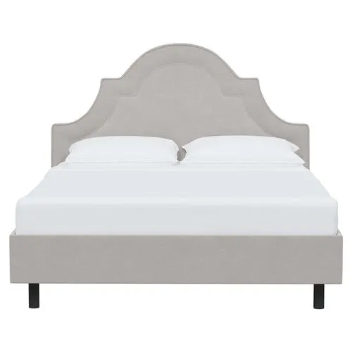 Kennedy Velvet Arched Platform Bed - Gray, No Box Spring Required, Upholstered, Comfortable & Durable