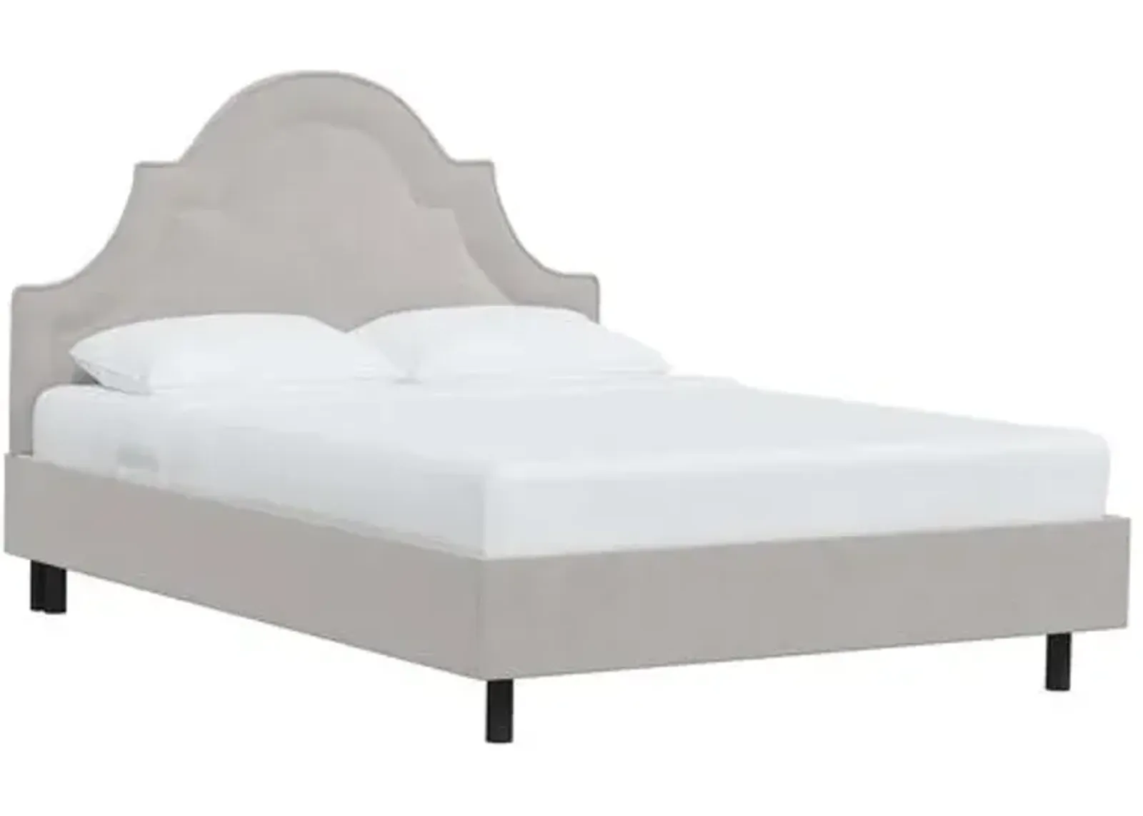 Kennedy Velvet Arched Platform Bed - Gray, No Box Spring Required, Upholstered, Comfortable & Durable