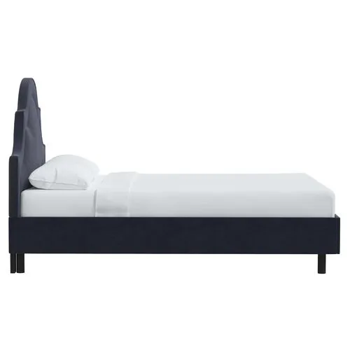 Kennedy Velvet Arched Platform Bed - Blue, No Box Spring Required, Upholstered, Comfortable & Durable