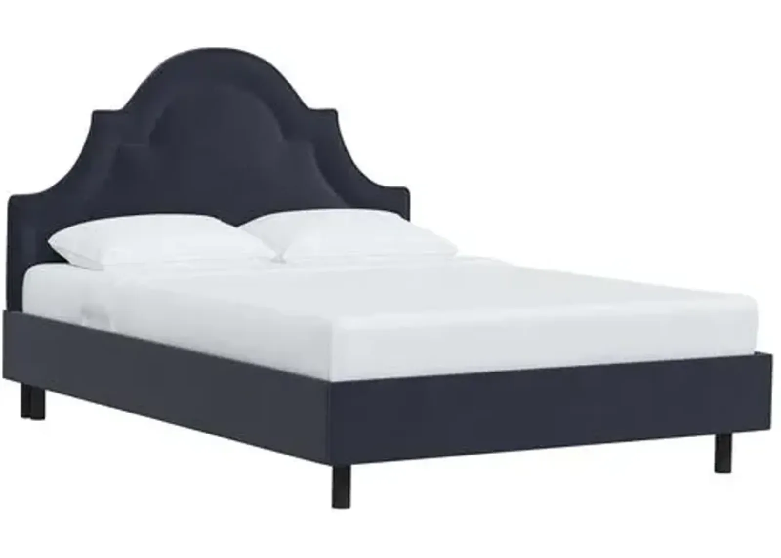 Kennedy Velvet Arched Platform Bed - Blue, No Box Spring Required, Upholstered, Comfortable & Durable