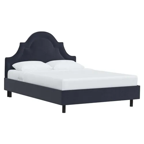 Kennedy Velvet Arched Platform Bed - Blue, No Box Spring Required, Upholstered, Comfortable & Durable