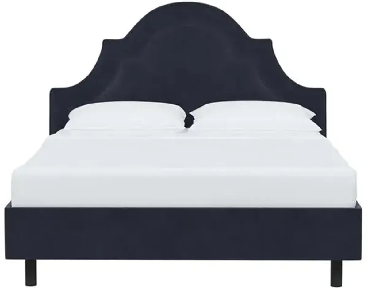 Kennedy Velvet Arched Platform Bed - Blue, No Box Spring Required, Upholstered, Comfortable & Durable