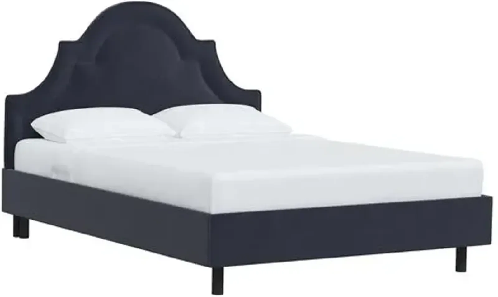 Kennedy Velvet Arched Platform Bed - Blue, No Box Spring Required, Upholstered, Comfortable & Durable