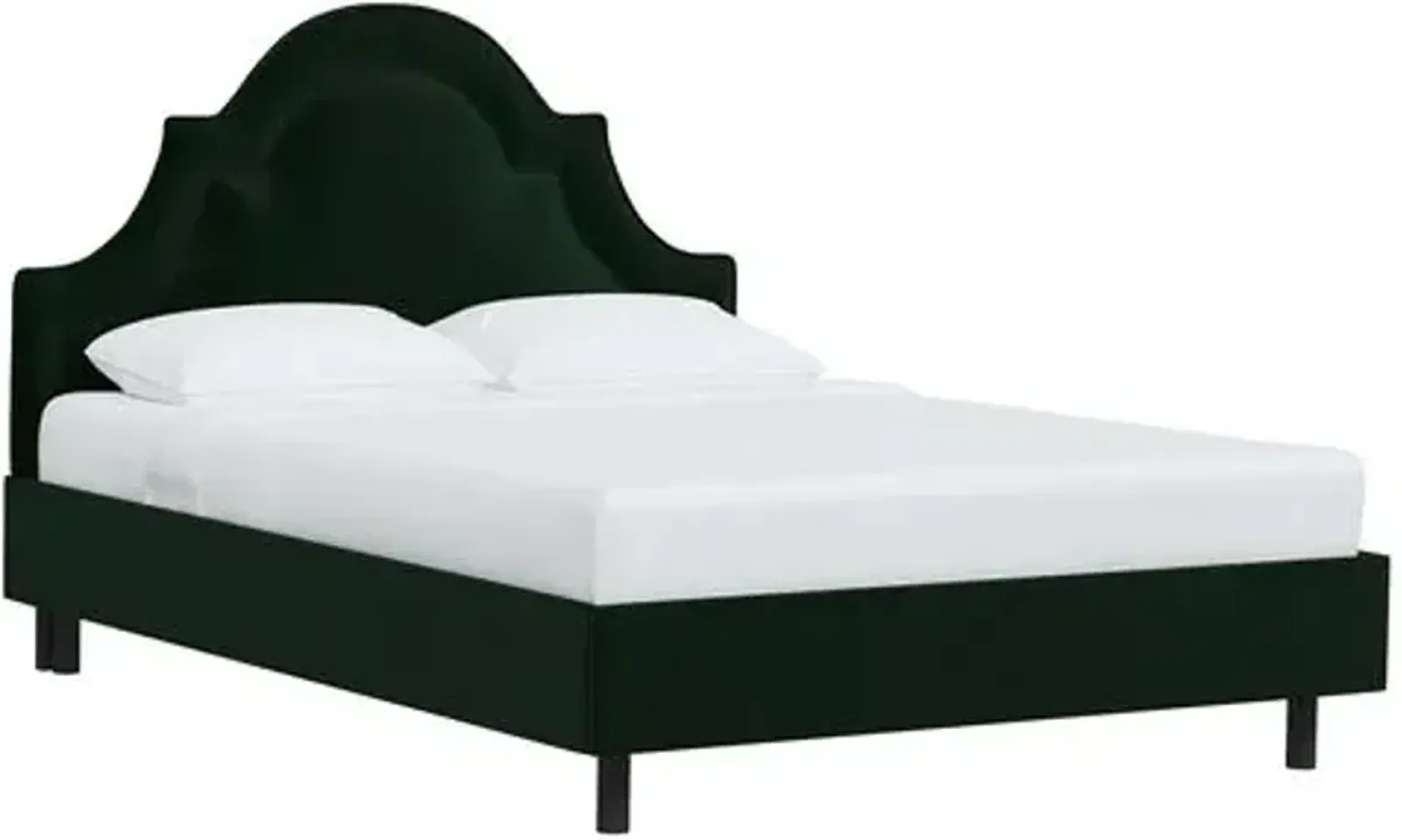 Kennedy Velvet Arched Platform Bed - Green, No Box Spring Required, Upholstered, Comfortable & Durable