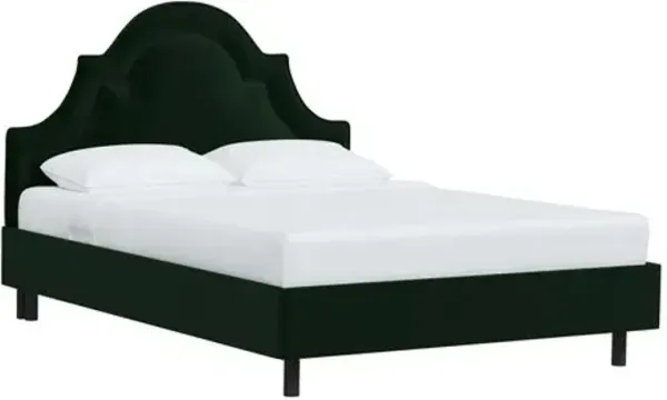 Kennedy Velvet Arched Platform Bed - Green, No Box Spring Required, Upholstered, Comfortable & Durable
