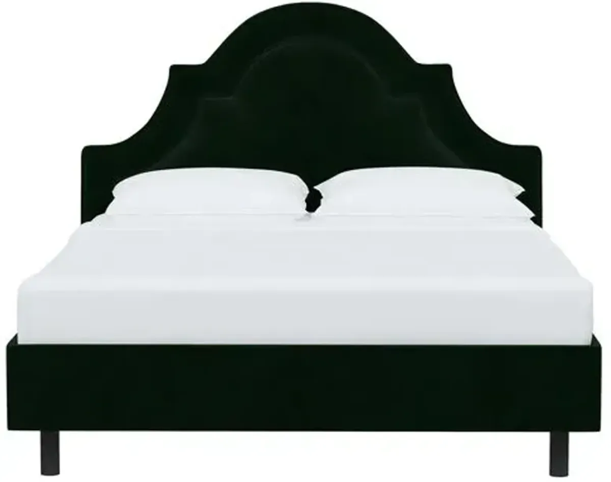 Kennedy Velvet Arched Platform Bed - Green, No Box Spring Required, Upholstered, Comfortable & Durable