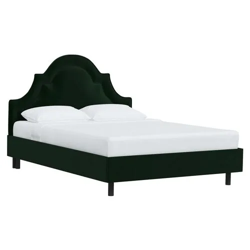 Kennedy Velvet Arched Platform Bed - Green, No Box Spring Required, Upholstered, Comfortable & Durable