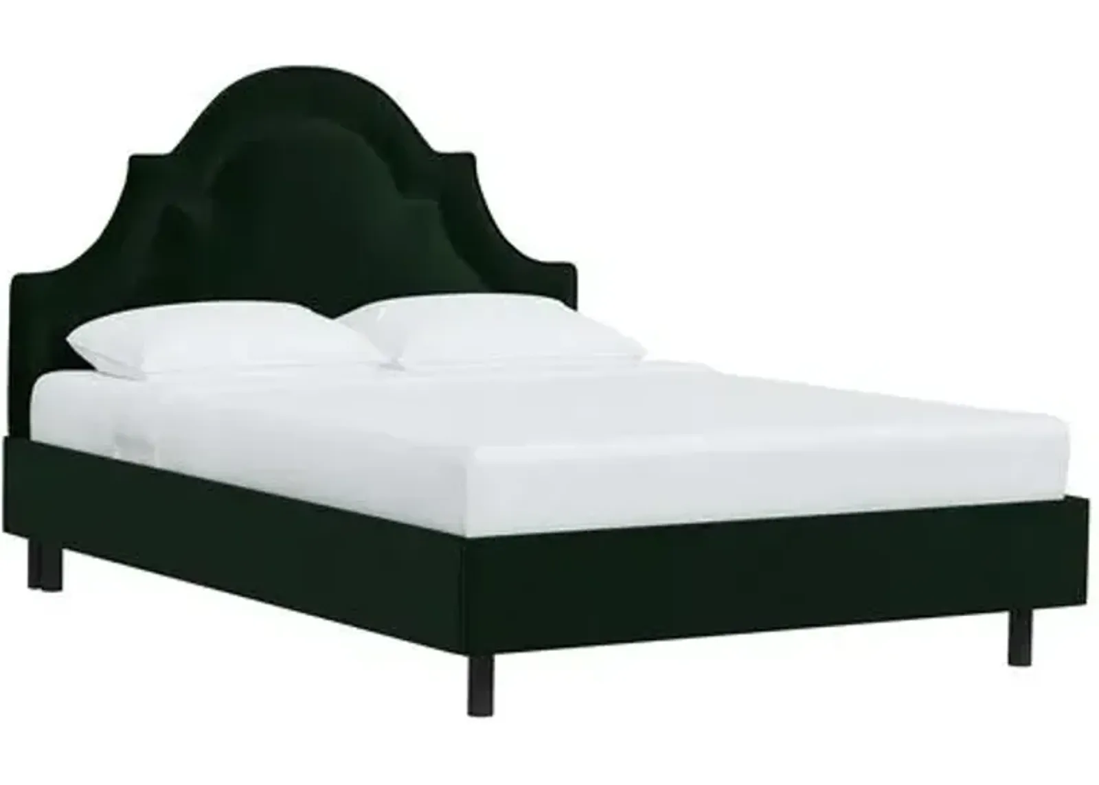 Kennedy Velvet Arched Platform Bed - Green, No Box Spring Required, Upholstered, Comfortable & Durable