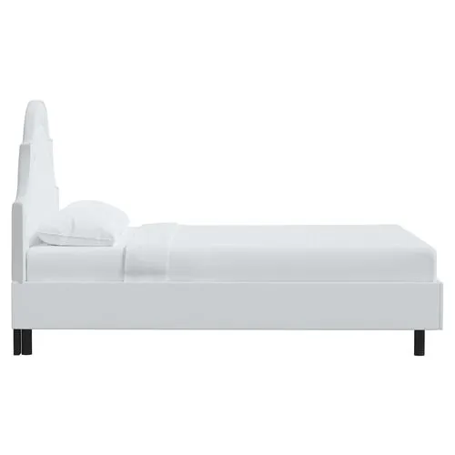 Kennedy Linen Arched Platform Bed - White, No Box Spring Required, Comfortable & Durable
