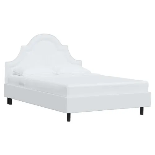 Kennedy Linen Arched Platform Bed - White, No Box Spring Required, Comfortable & Durable