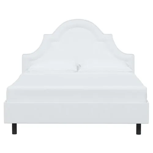 Kennedy Linen Arched Platform Bed - White, No Box Spring Required, Comfortable & Durable