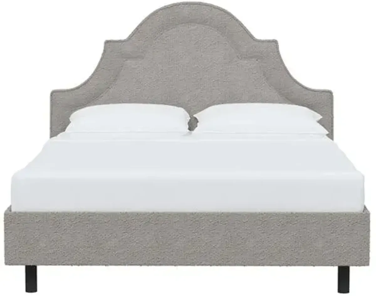 Kennedy Boucle Arched Platform Bed - Gray, No Box Spring Required, Upholstered, Comfortable & Durable