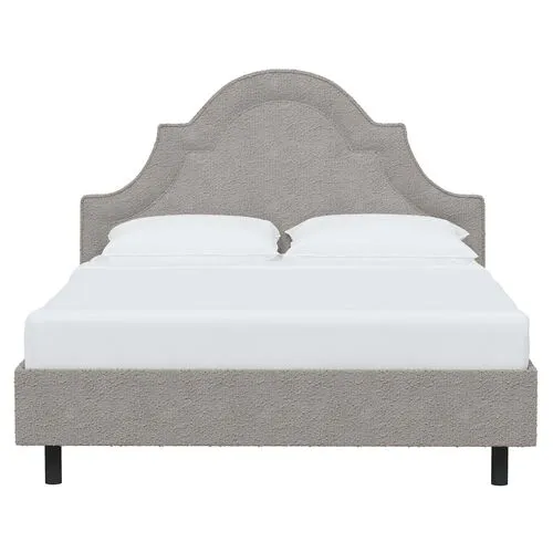 Kennedy Boucle Arched Platform Bed - Gray, No Box Spring Required, Upholstered, Comfortable & Durable