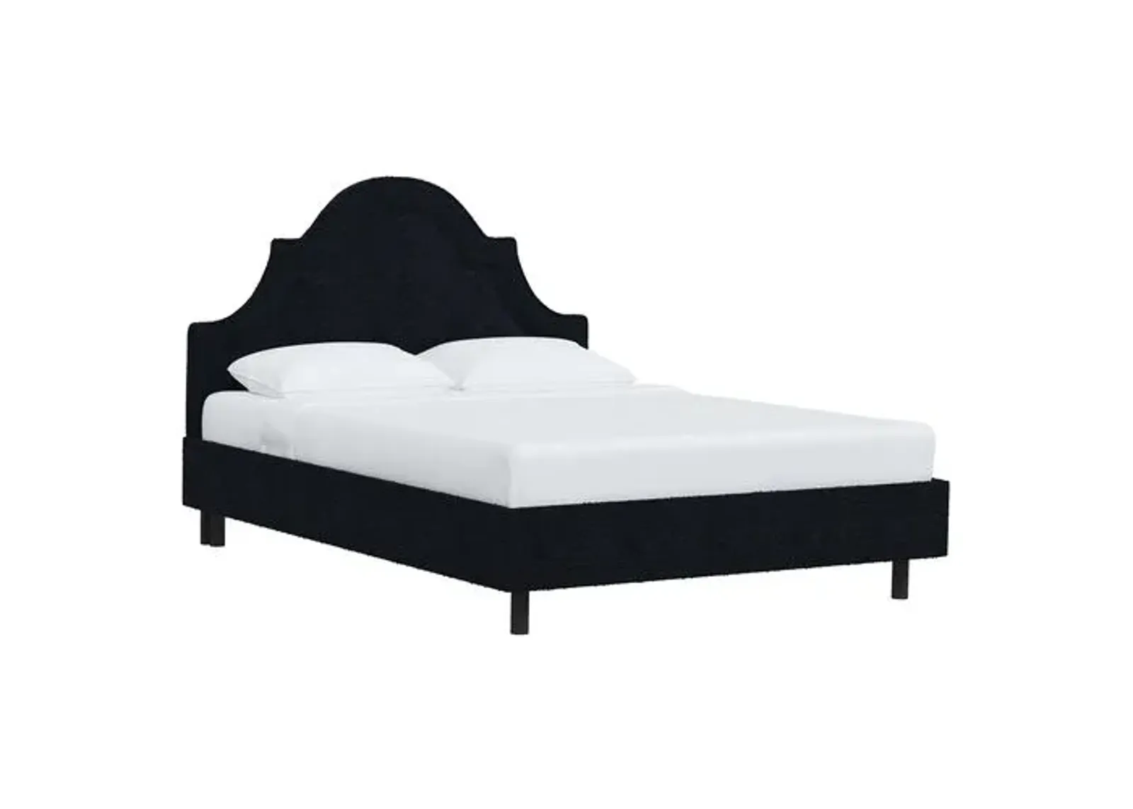 Kennedy Boucle Arched Platform Bed - Blue, No Box Spring Required, Upholstered, Comfortable & Durable