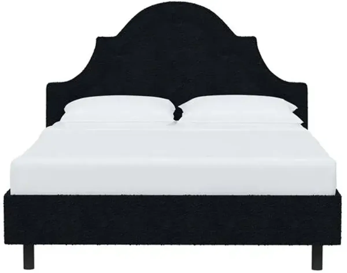 Kennedy Boucle Arched Platform Bed - Blue, No Box Spring Required, Upholstered, Comfortable & Durable