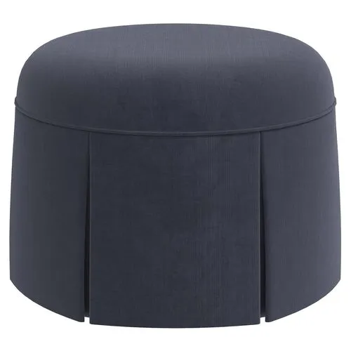 Liza Velvet Skirted Ottoman - Blue