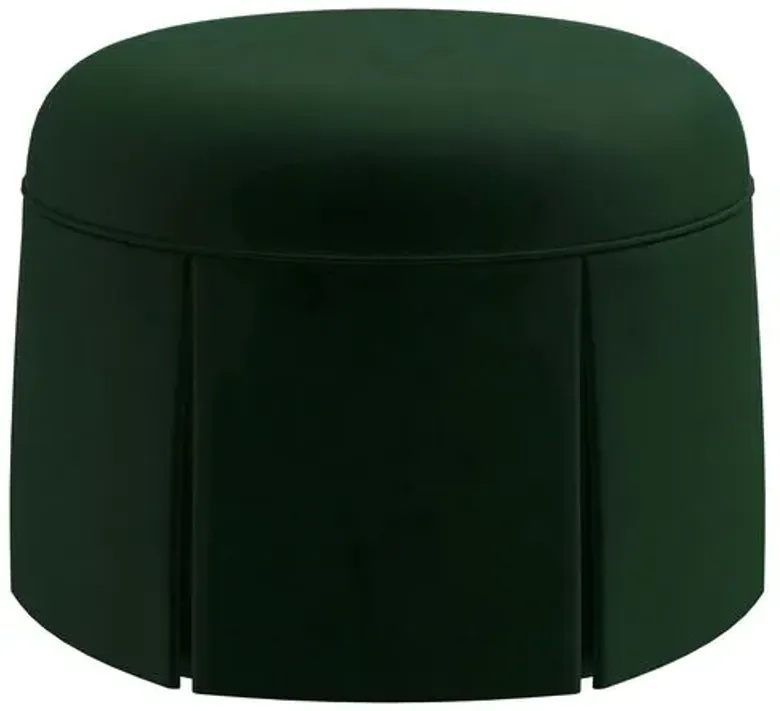 Liza Velvet Skirted Ottoman - Green