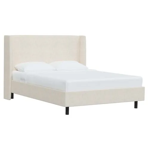 Kelly Wingback Linen Platform Bed - Ivory, No Box Spring Required, Comfortable & Durable