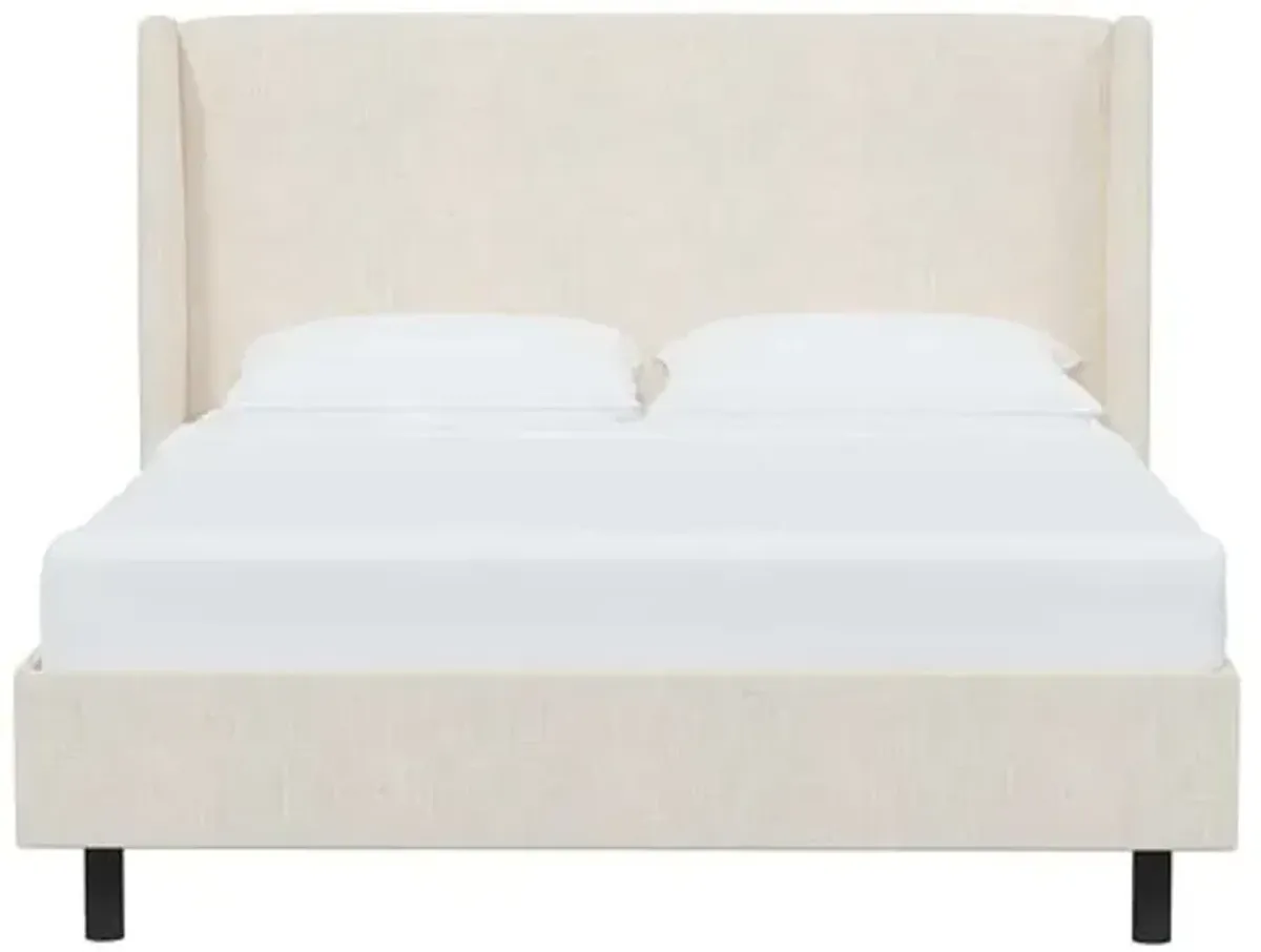 Kelly Wingback Linen Platform Bed - Ivory, No Box Spring Required, Comfortable & Durable