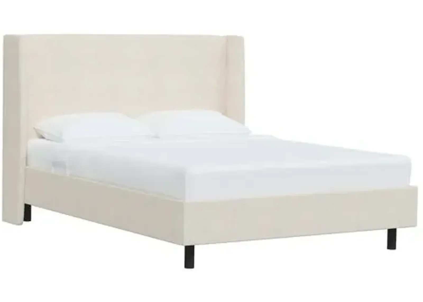 Kelly Wingback Linen Platform Bed - Ivory, No Box Spring Required, Comfortable & Durable