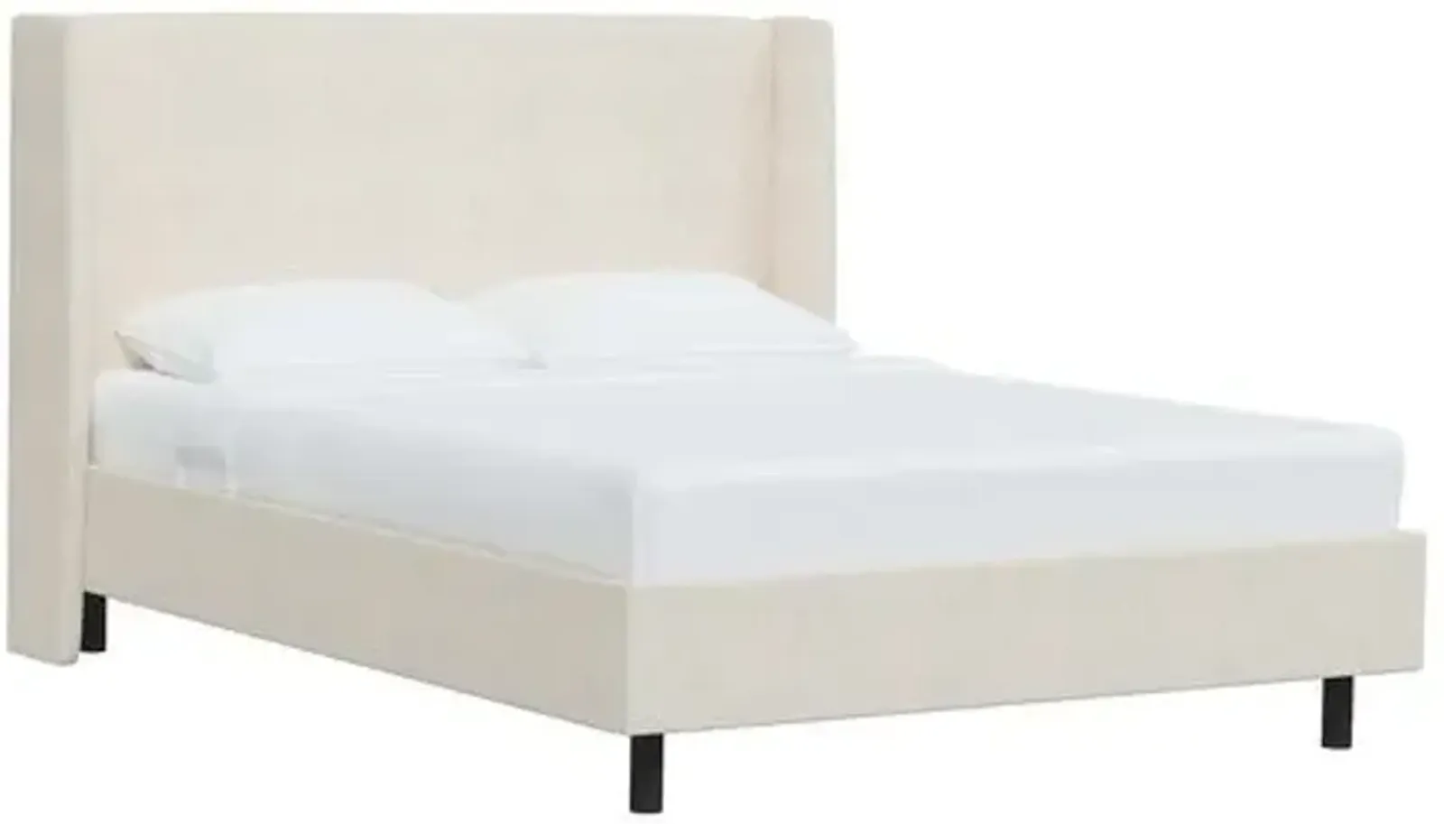 Kelly Wingback Linen Platform Bed - Ivory, No Box Spring Required, Comfortable & Durable