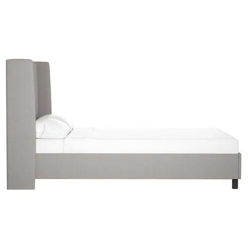 Kelly Wingback Linen Platform Bed - Gray, No Box Spring Required, Comfortable & Durable