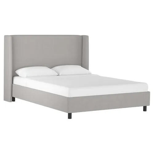 Kelly Wingback Linen Platform Bed - Gray, No Box Spring Required, Comfortable & Durable