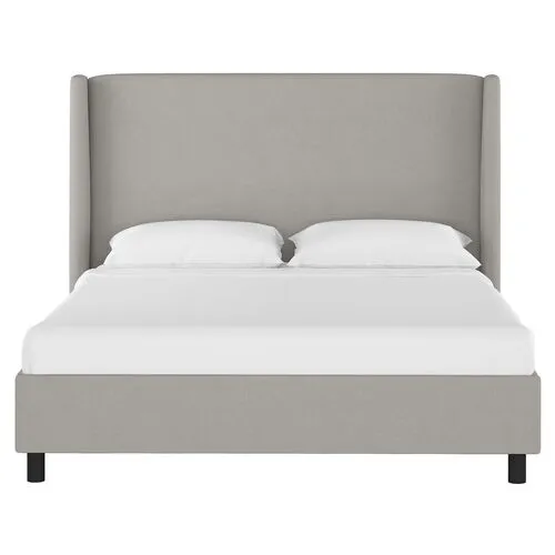 Kelly Wingback Linen Platform Bed - Gray, No Box Spring Required, Comfortable & Durable