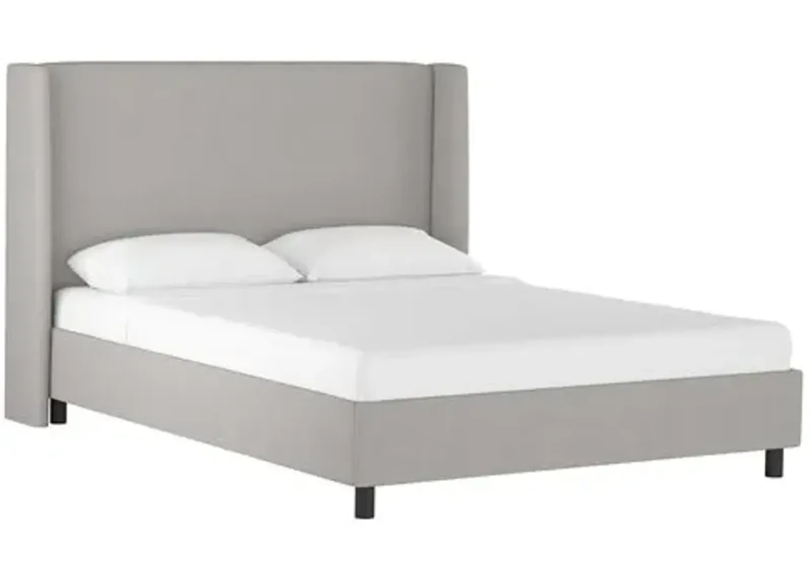 Kelly Wingback Linen Platform Bed - Gray, No Box Spring Required, Comfortable & Durable