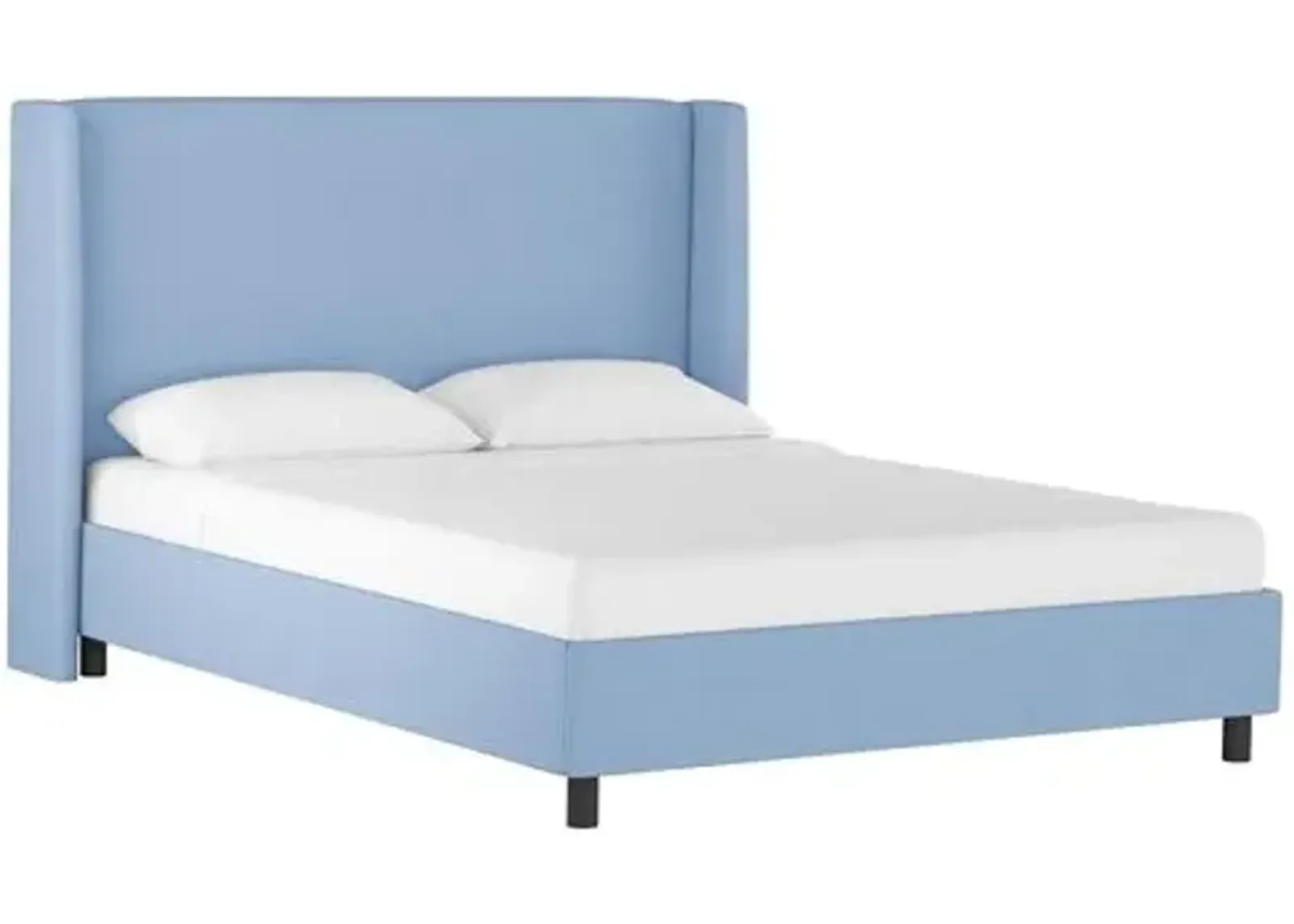 Kelly Wingback Linen Platform Bed - Blue, No Box Spring Required, Comfortable & Durable